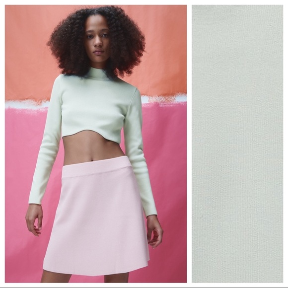 NWT. Zara Light Green Knit Crop Top. Size M. - Picture 1 of 9